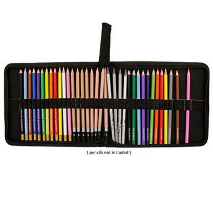 U.S. Art Supply Premium Canvas Zippered Pencil Wrap Holder – 36 Compartment Portable Storage Organizer for Artist Drawing Tools, Pens, Erasers, Flat Access, Lightweight Portable Sketch Caddy