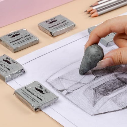 Mr. Pen- Kneaded Erasers, 1.44" x 1.36", 6 Pack, Gray | Soft Moldable Art Erasers for Charcoal, Graphite & Pastel Drawing, Precision Highlighting, Smudge Control