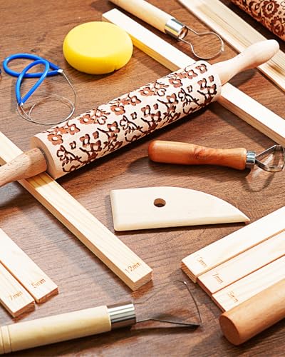 eZAKKA Clay Modeling Pattern Rollers Kit, Wooden Polymer Clay Texture Roller for Pottery, Ceramics & DIY Handcrafts, Style 3 - size: Style 3