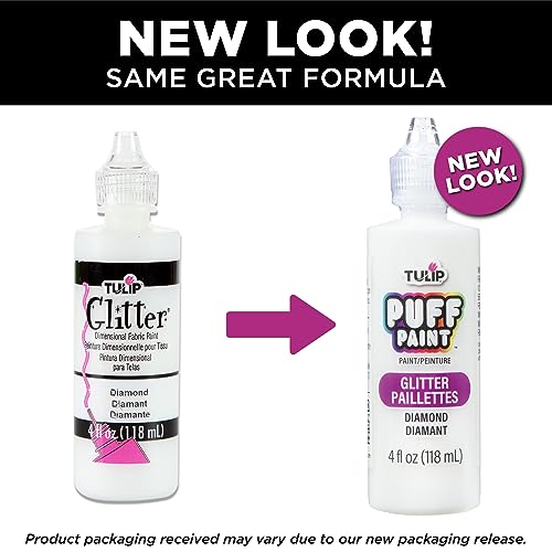 Tulip 16065 Dimensional Fabric Paint 4oz Glitter Diamond, 4 Fl Oz (Pack of 1) Packaging may vary - color: GLITTER DIAMOND, size: 4 Fl Oz (Pack of 1)