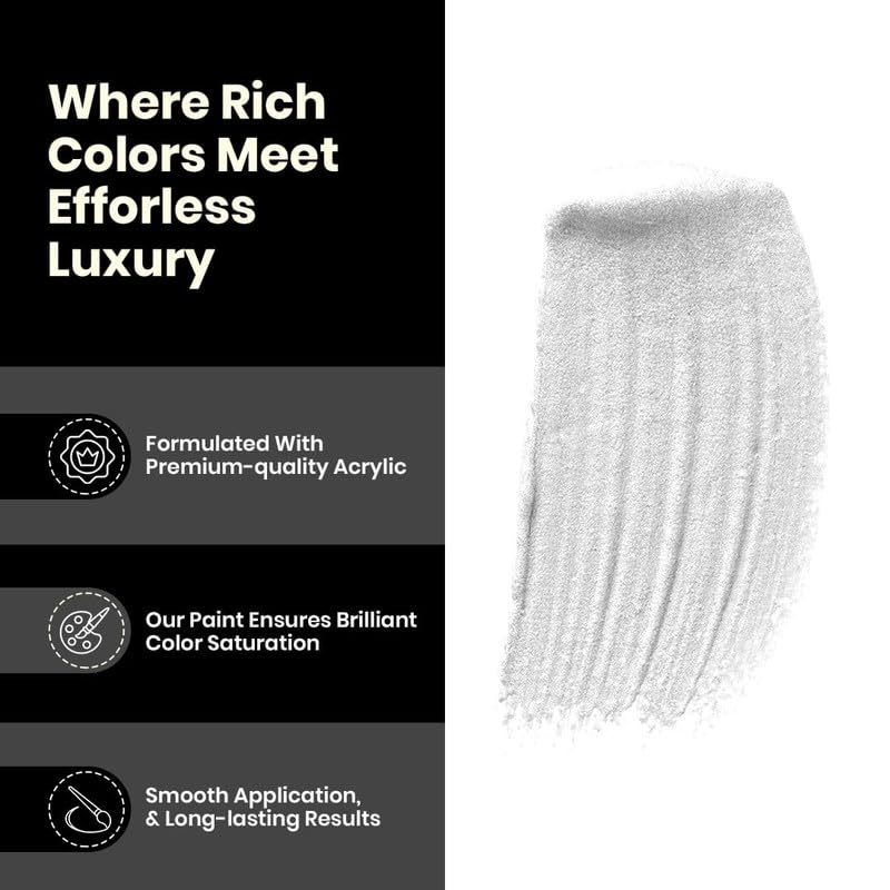 GRANOTONE Acrylic Venezia Metallic Colour, Non-Fading & Shimmering Metallic Acrylic Paint with Rich Pigments | Non-Toxic Metallic Colours Ideal for Kids, Artist & Beginners (Silver 50ml) - color: Silver 50ml