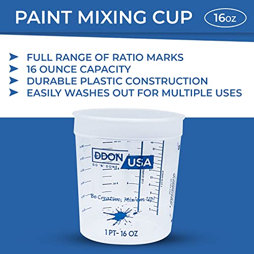 16 Oz Paint Mixing Cups - Bulk Pack of 100 Graduated Mix Cups - Use for Painting, Resin, Epoxy, Art, Kitchen, Cooking, Baking - Liquid Measuring Mixing Ratios ratios on Side