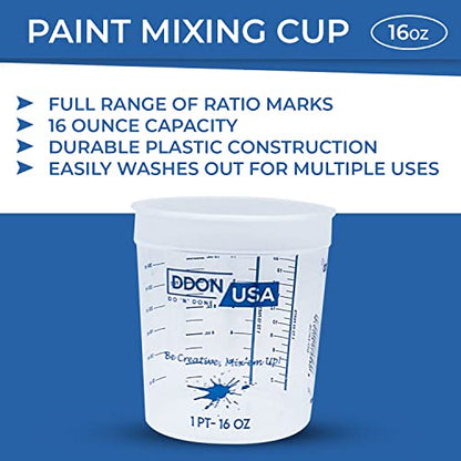 16 Oz Paint Mixing Cups - Bulk Pack of 100 Graduated Mix Cups - Use for Painting, Resin, Epoxy, Art, Kitchen, Cooking, Baking - Liquid Measuring Mixing Ratios ratios on Side