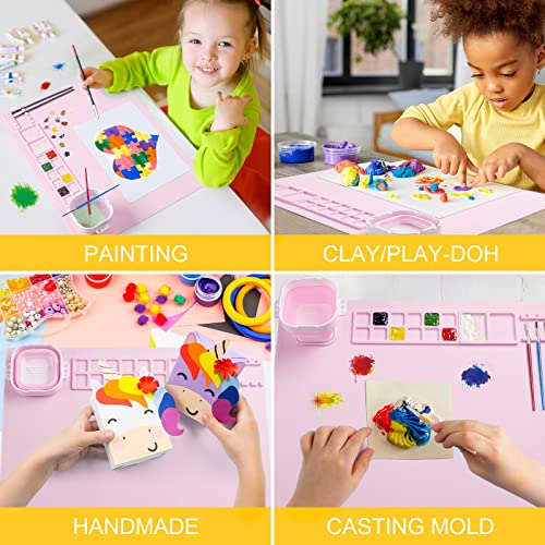 Silicone Painting Mat, Art Mat with Cup, Craft Paint Brush Cleaner Tool, Artist for Kids Gift Clay DIY Creations, Christmas Gift for Kids (Pink) - color: Pink