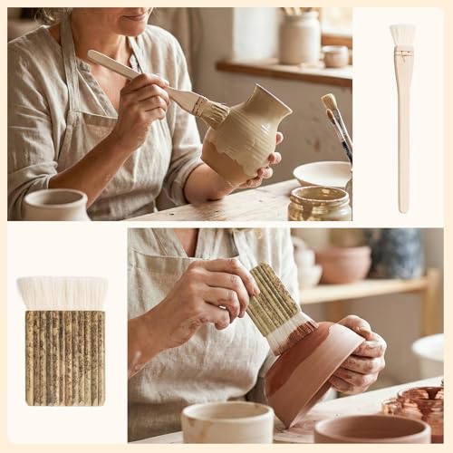 Set of 19 Wool Soft Pottery Glaze Brushes Tool for Ceramic Glazing Acrylic Watercolor Oil Painting, Includes Sponge, Mop, Hake, Sumi, Fan, Fine Brush Bristle for Clay Kiln Blending Supplies - color: 14pcs