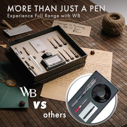 Wordsworth & Black Calligraphy Pen Gift Set, Includes Ink Bottle, 6 Ink Cartridges, A Refill Converter, 6 Replacement Nibs, Journaling, Smooth Writing Pens [White Rose Gold] - color: White Rose Gold