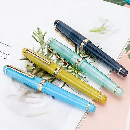 Jinhao 82 Acrylic Fountain Pen, Iridium Medium Nib with Ink Converter, Transparent Dark Blue Classic Design Smooth Writing Pen (Gold Trim) - color: Dark Blue Clear (Gold Trim), style: Medium (0.7 mm)