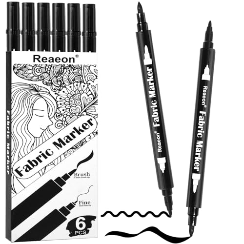 Reaeon Black Fabric Markers, Dual Tip Fabric Paint Markers, Permanent Fabric Pens for Clothes, T Shirts, Canvas, Bags (6pack) - color: 6-Black