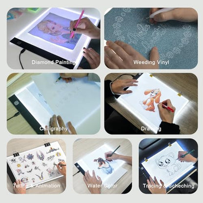 comzler A4 LED Light Board, 3 Level Dimmable Brightness USB Power Artcraft Light Table for Tracing, Light Drawing Sketch Pad for Animation, Sketching, Drawing, Stenciling, Artists - Black - style: Portable Ultra-thin Magnetic LED light pad Tracing Light B