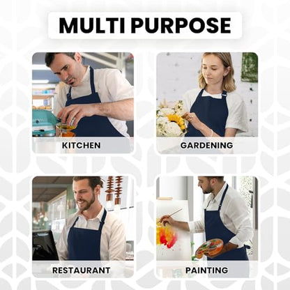 Adjustable Bib Apron 100% Polyester Kitchen Aprons Waterdrop Resistant Aprons with Adjustable Strap, Pockets & Long Ties - color: Navy Blue, style: Pack of 2