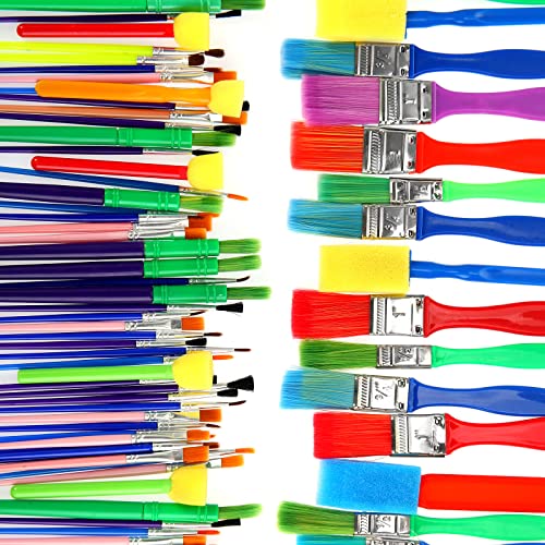 Lincia 300 Pcs All Purpose Paint Brush Set Bulk for Acrylic and Washable Paints, Easy to Clean and Hold, Round and Flat Kids Brushes, Great with Watercolors