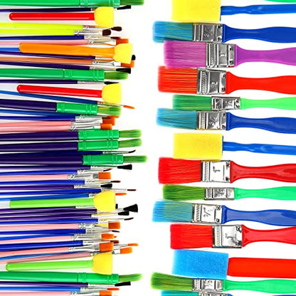 Lincia 300 Pcs All Purpose Paint Brush Set Bulk for Acrylic and Washable Paints, Easy to Clean and Hold, Round and Flat Kids Brushes, Great with Watercolors