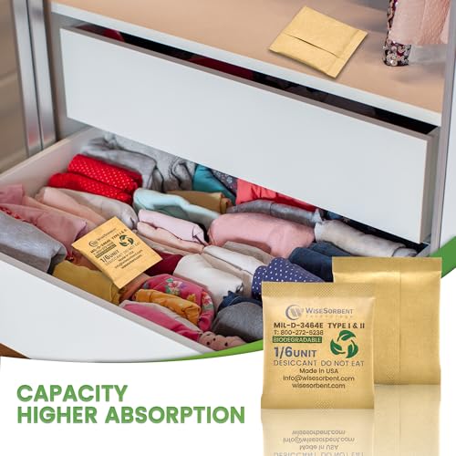 Wisesorb 1/6U Kraft Clay Desiccants Packs for Storage - Silica Gel Packets Alternative, 6 Gram Food Safe Bentonite Clay Desiccant Bags, Military Grade Highest Moisture Absorbers [180 Pack] - size: 180 PACK