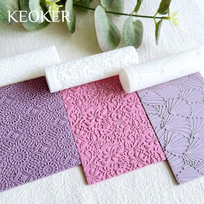 KEOKER Polymer Clay Texture Roller Making Earrings, Like Polymer Clay Texture Sheets, Great Work with Polymer Clay Cutters - color: Floral B