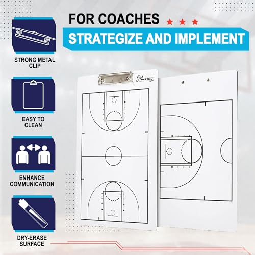Murray Sporting Goods Dry Erase Coaches Clipboard | Double-Sided Dry Erase White Board - style: Basketball