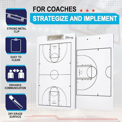 Murray Sporting Goods Dry Erase Coaches Clipboard | Double-Sided Dry Erase White Board - style: Basketball