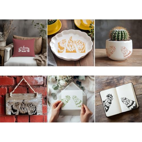 2 Sheets Chicken Pattern Silkscreen Stencil, Farm Animal Painting Stencils Templates Reusable Self-Adhesive Silk Screen Printing for Wall Border Wood Fabric Home Craft Decor - style: Farm Animal