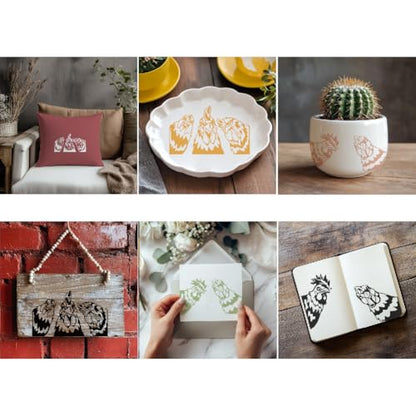 2 Sheets Chicken Pattern Silkscreen Stencil, Farm Animal Painting Stencils Templates Reusable Self-Adhesive Silk Screen Printing for Wall Border Wood Fabric Home Craft Decor - style: Farm Animal