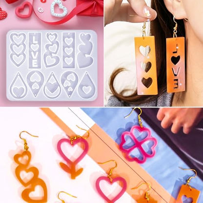 20 Pairs Valentine's Day Resin Earring Mold Love Heart Silicone Resin Earring Molds Casting Epoxy Earring Molds Silicone Earring Mold with 200 Earring Hook Kit for DIY Crafts Jewelry Making Keychains - color: White