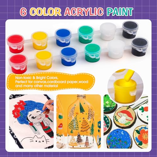 ESRICH 30 Pack Mini Acrylic Paint Kit,Canvas Painting Kit,4in Stretched Canva with 6in Easel,Acrylic Paint Strips,Palettes,Painting Brushes,Canva and Easel Set for Kids Artists Beginner,Gift - size: 30 set 4 x 4 inches