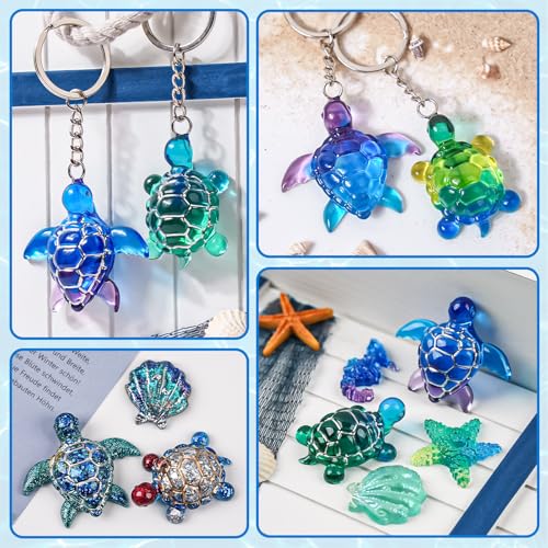 Mini Turtle Resin Molds, 7 Cavities Ocean Animal Silicone Mold, Shell Starfish Gypsum Candle Resin Casting Molds, Cute Sea Turtle Shape Epoxy Mold for DIY Craft, Keychain, Micro Landscape Decor