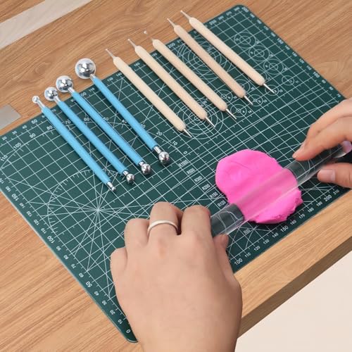 Basic Polymer Clay Tools, Clay Sculpting Tools Acrylic Roller Pin, Clear Rectangle Sheet Press Board, Double-Ended Pottery Carving Set for Beginner (26) - size: 26