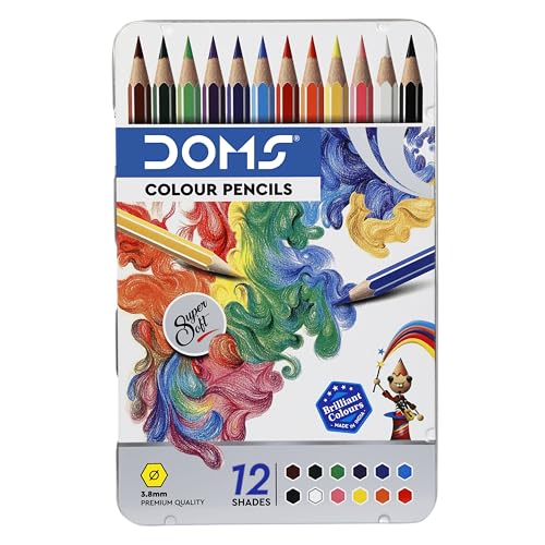 Doms Supersoft Non-Toxic Colour Pencil Set in Flat Tin Box (12 Assorted Shades)