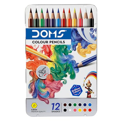 Doms Supersoft Non-Toxic Colour Pencil Set in Flat Tin Box (12 Assorted Shades)