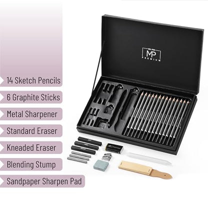 Mr. Pen- Drawing Sketching Pencil Set, 25 pcs, Graphite Pencils (10B-6H) | Graphite Sticks, Erasers, Sharpener, Blending Stump & Sandpaper Pad for Drawing, Shading & Art Projects - size: 25 pcs