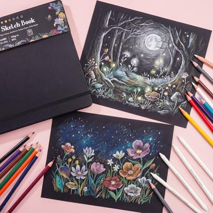 50 Sheets Black Paper Sketchbook, 98lb/160gsm Heavyweight Black Sketch Pad 8×8in, Acid-Free Drawing Paper, Spiral Bound Sketch Book for Teens, Artist - size: 8×8 Inch (1 pack)
