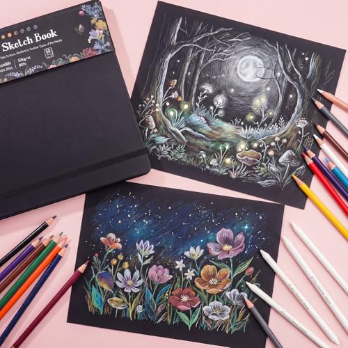 50 Sheets Black Paper Sketchbook, 98lb/160gsm Heavyweight Black Sketch Pad 8×8in, Acid-Free Drawing Paper, Spiral Bound Sketch Book for Teens, Artist - size: 8×8 Inch (1 pack)