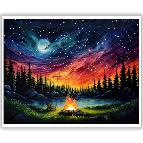 HITO Starry Sky Paint by Numbers Kit for Adults - Bonfire Adult Paint by Number Kits on Canvas for Gift Home Wall Decor 16x20 Inch - color: Bonfire