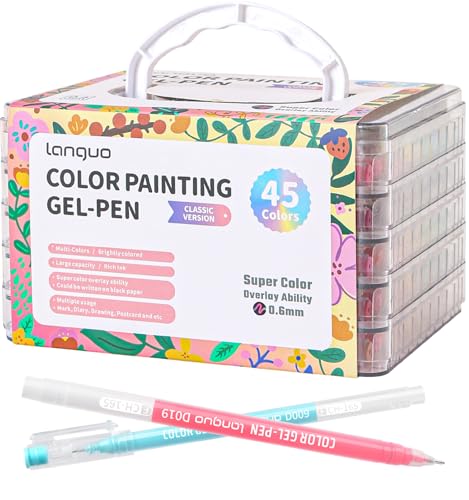 Gel Pens For Coloring, 45 Pack Colored Pens for Black Paper & White Paper, 0.6MM Fine Point Pens for Coloring, Writing, Drawing, Journaling, Note Taking, Office, Home - color: 45PCS-Gift Box-5 stackable layers