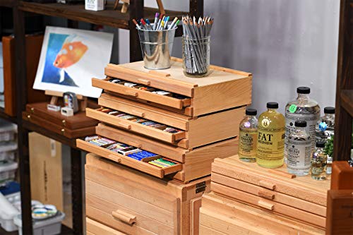 Creative Mark Pastel Storage Box, 3 Drawer Wood Box with Foam Lining, Sturdy and Stackable Art and Craft Supplies Storage Box for Artist Tools, Pens, Pencils and More, Natural Finish - size: 3 Drawer