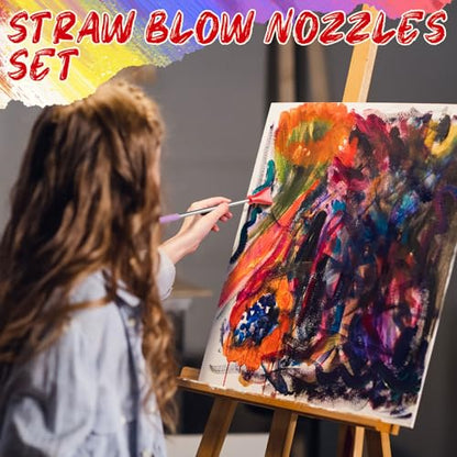 Leriton 8 Pcs Acrylic Pouring Paint Supplies, Stainless Steel Straw Blow Nozzles Set Fluid Art Tools with 4 Size Nozzles, Painting Nozzle Tool Accessories for Fluid Art Bloom and Dutch Pouring(Red)