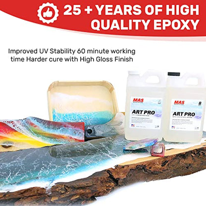 MAS Epoxies Art Pro Epoxy Clear Kit 2-Gallon (1-Gal Resin and 1-Gal Hardener) Low Viscosity and Enhanced UV Resistance, Ideal for Jewelry Making, Flower Preservation, and Other Resin Crafts - size: 2 Gallon