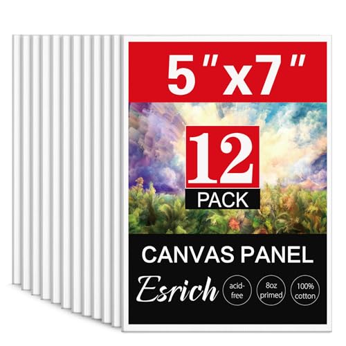 ESRICH 5x7IN Small Canvases for Painting,12 Pack Mini Canvas Boards Cotton Painting Canvas Primed Acid Free Mini Blank Canvas Panels for Oil Paint,Watercolor,Acrylic Paint,Gouache&Tempera. - size: 5x7in 12pack