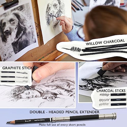 Brusarth 42 Pack Drawing Set Sketching Kit, Pro Art Sketch Supplies with Sketchbook, Include Graphite Pencil, Charcoal Pencil, Sharpener, Eraser Art Supplies for Artists Adults Teens Beginner