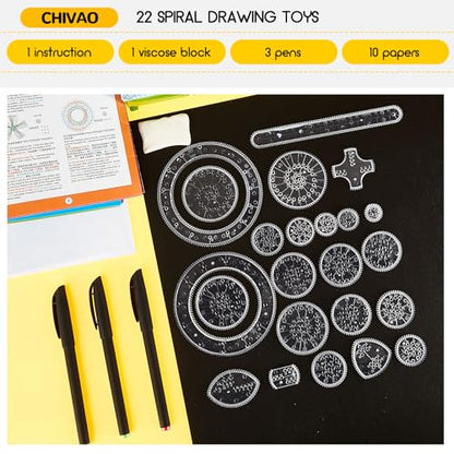 Chivao Spiral Art Kit Circle Stencils Drawing Tool Gear Geometric Ruler Circle Template Drawing Kit Plastic Spiral Curve Stencils with Pens Paper for Back to School Gifts DIY Crafts Sketch(Classic) - style: Classic