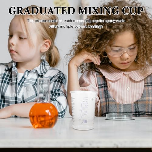 50set Measuring Mixing Cup, 600ml Disposable Graduated Cup, Clear Resin Epoxy Paint Mixing Beaker with Wood Stirring Sticks for Resin, Laboratory