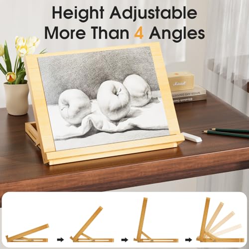LUCYCAZ Tabletop Easel for Kids, Lightweight Art Easel for Painting, Beechwood Portable Easel Stand for Artists, Adjustable Angle Drawing and Sketching Board to Hold Book or Cookbook for Adults - style: Tabletop Easel