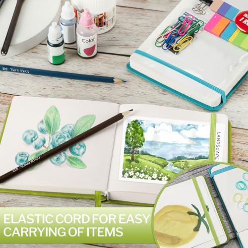 Prudiut 5" x 5" Hardcover Pocket Sketchbook, 80 Sheets, Emerald Green | 160gsm acid-free paper, elastic closure, ribbon bookmark, compact travel size for sketching on the go - color: Emerald Green