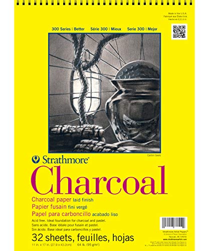 Strathmore 300 Series Wire Bound Charcoal Pad, 64 lb. Laid Surface, 11 X 17 inches, White, 32 Sheets (330-11) - size: 11x17, style: Wire Binding