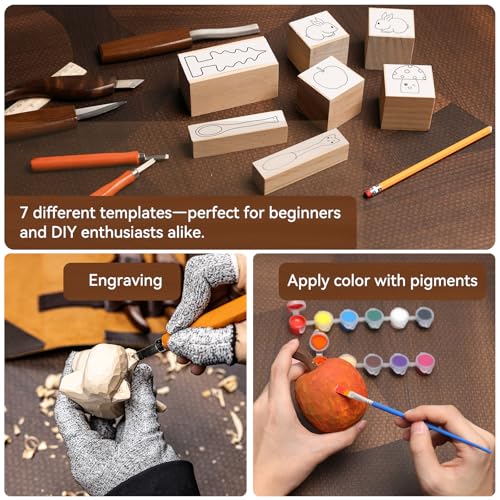 Wood Carving Kit, 68 PCS Complete Whittling Kit for Beginners Adults, 16 Wood Carving Knives, 8 Basswood Blocks, Leather Storage Bag, Gloves, Paints & Templates, DIY Carving Tools Gift Set