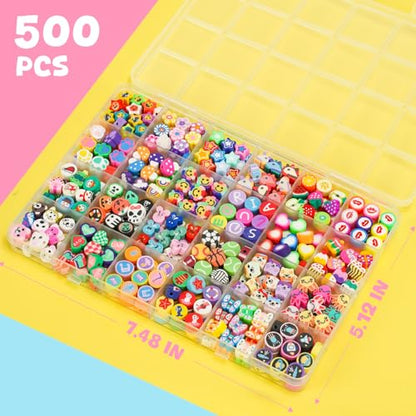 Gionlion 500 Pcs Polymer Clay Beads Bracelet Making Kit，24 Style Animal Fruit Flower Butterfly Bunny Pony Letter Beads Charms for Jewelry Making, DIY Art and Crafts Toys Gifts for 4+ Year Old Kids - style: Beginner