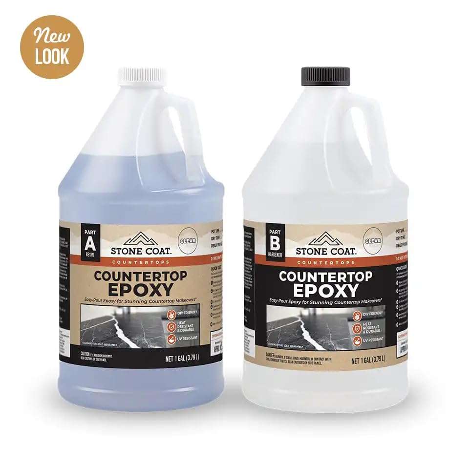 Stone Coat Countertops Epoxy Resin Kit for Countertops, Bar Tops, 2 Gallon | UV, Scratch & Heat Resistant, Food Safe for Kitchen Countertop, Tabletop, Shower Walls, Wooden Bar Top, & Art Craft Projects - size: 2 Gallon