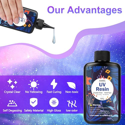 KISREL UV Resin Jewelry Making Kit, 300g Crystal Clear Resin with Light and Molds, DIY Jewelry Making Kit, Resina Starter Kits for Keychain and Earring - size: 300g
