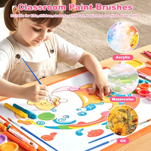 160 Pcs Small Paint Brushes Bulk, Flat and Round Pointed Paint Brushes Set for Kids Classroom Watercolor Canvas Face Painting Acrylic Painting