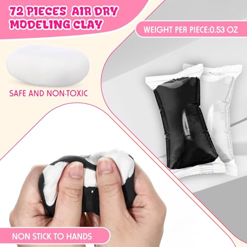 WinnerWhy 72 Pcs 38oz Air Dry Clay Modeling Magic Ultra Light Modeling Clay for Kids DIY for Sculpting Air Dry School Gift(White, Black) - color: White, black