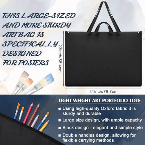 Shinylin Large Art Portfolio Bag, Lightweight Art Portfolio Case with Nylon Shoulder Strap 23" x 31" Waterproof Carrying Storage Case for Artwork Poster Sketching Canvas Photography Collections, Black